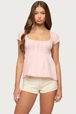 Ulyana Cable Knit Babydoll Top - Rayon Polyester Nylon Button Detail