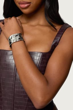 Hammered Look Silver Tone Metal Arm Cuff - 2.8 Inch Length