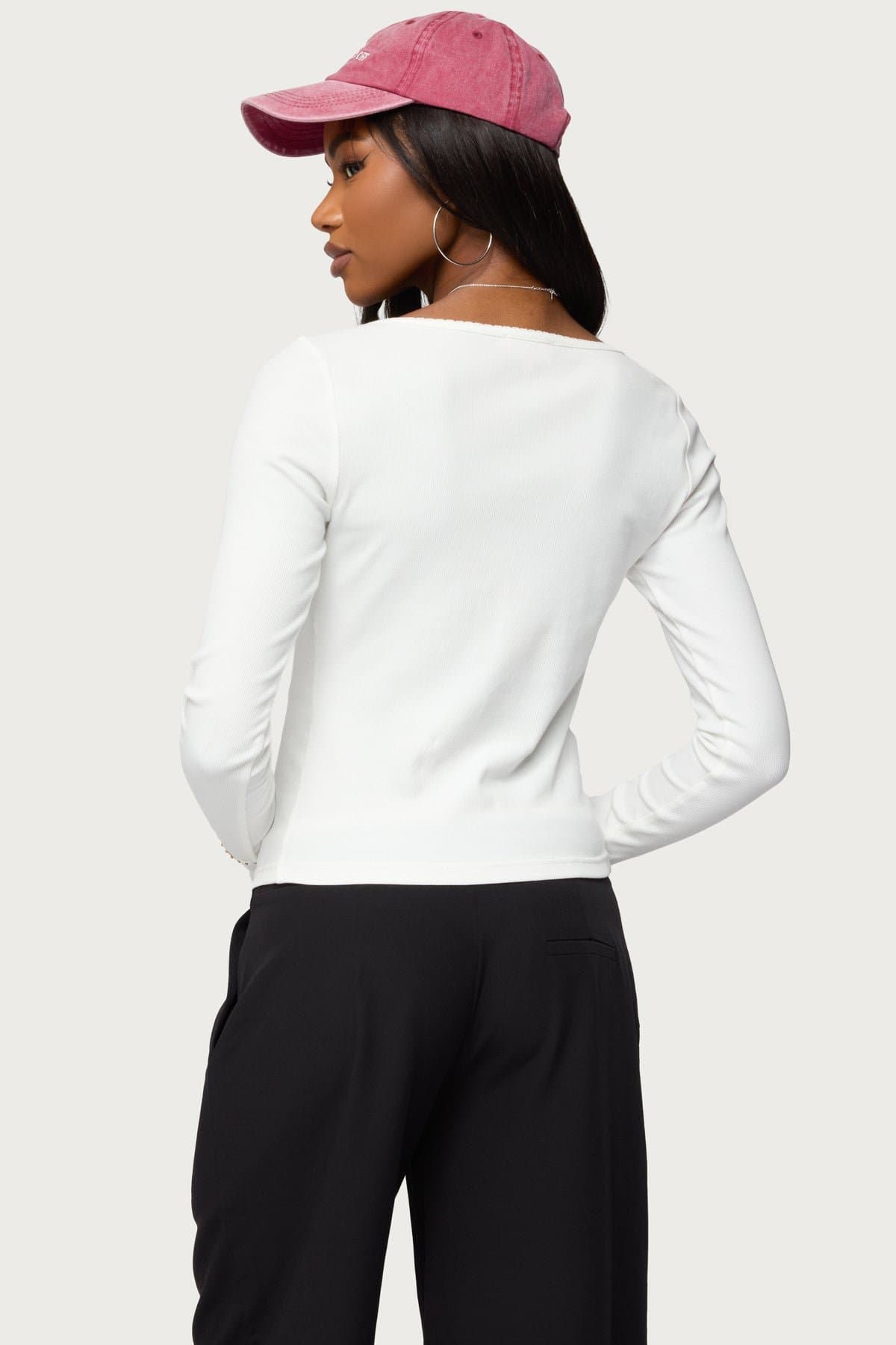 Tanya Button Up Cardigan - V Neck Frilled Trim Cotton Rayon Spandex