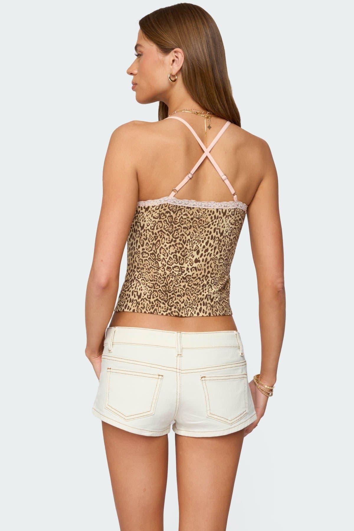 Gal Leopard Print Tank Top - Cotton Spandex Crossed Back Adjustable Straps