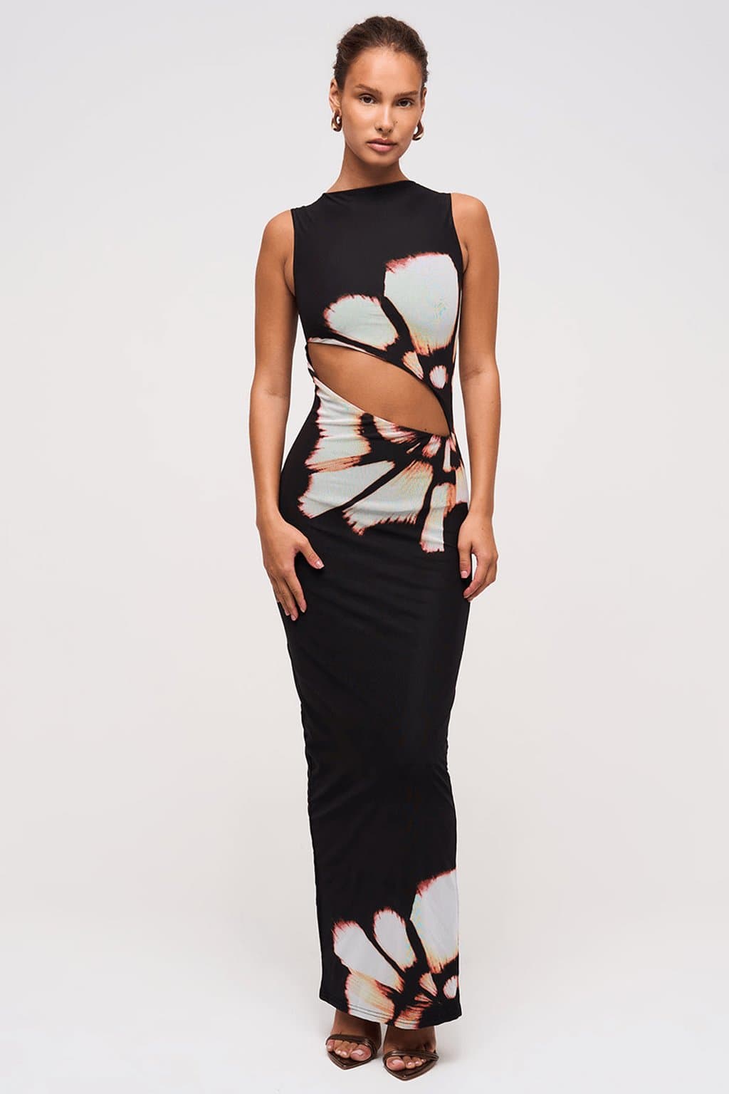 Slash Detail Maxi Dress in Desert Rose - Mesh Outer Bodycon Fit