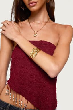 Abstract Stacked Arm Cuff in Gold Tone Metal - 2.4 Inch Length