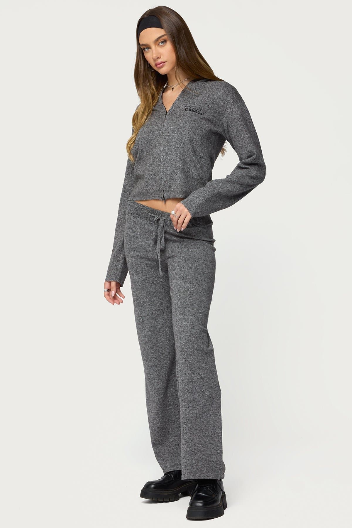 Ayah Knit Zip Up Hoodie - Acrylic Polyester Nylon Embroidered Graphic