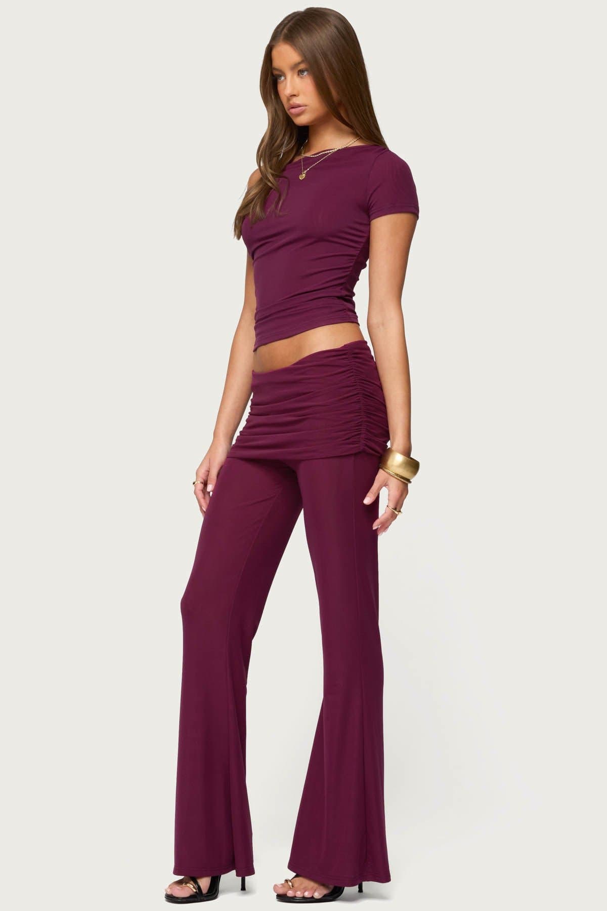 Halli Twisted Off Shoulder Top - Single Short Sleeve Mesh Nylon Spandex