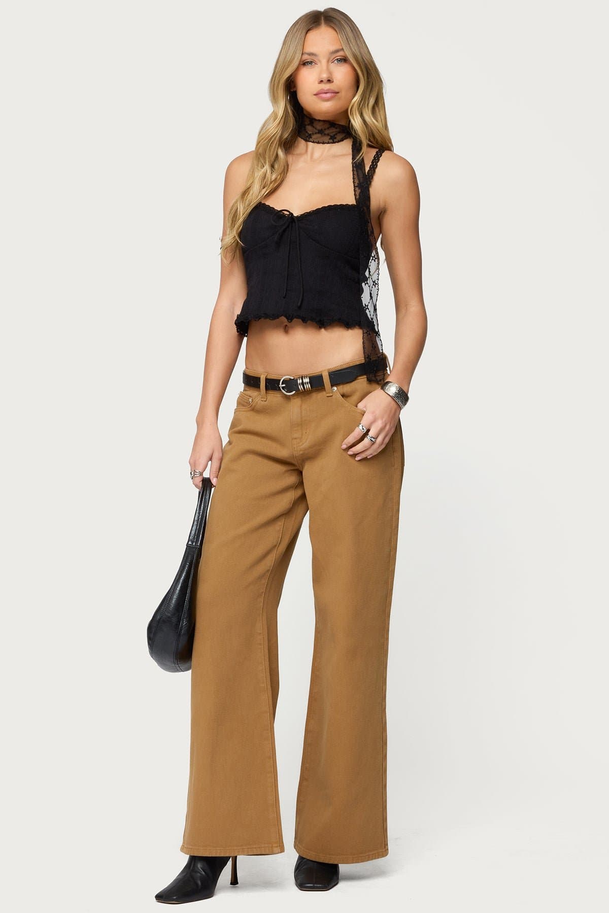 Lacey Knit Tank Top with Lace Trim, Adjustable Straps, Cotton Spandex