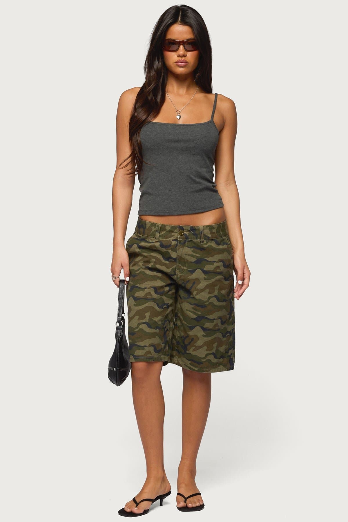 Camo Denim Low Rise Bermuda Shorts - Boyfriend Fit 100% Cotton