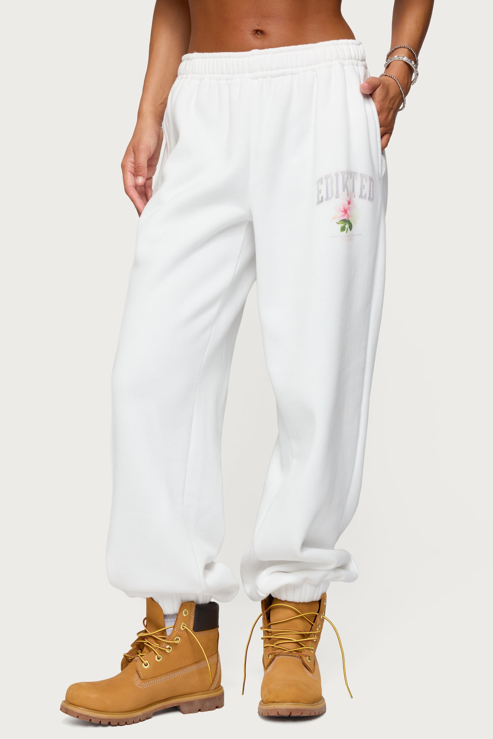 Flerua Edikted Sweatpants - Oversized Cotton Polyester Flower Print Elastic Waistband