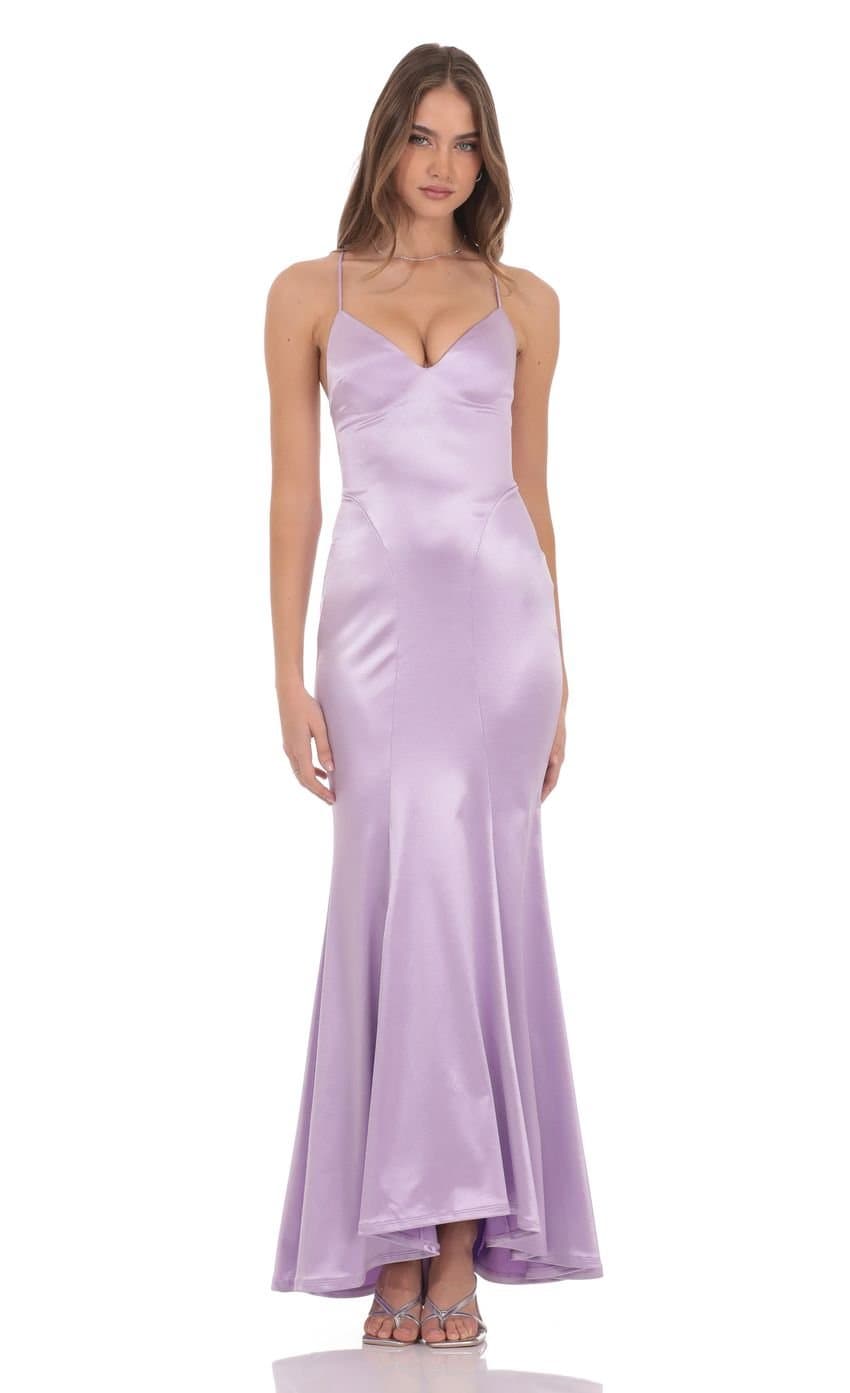 Satin Open Back Mermaid Maxi Dress in Lavender