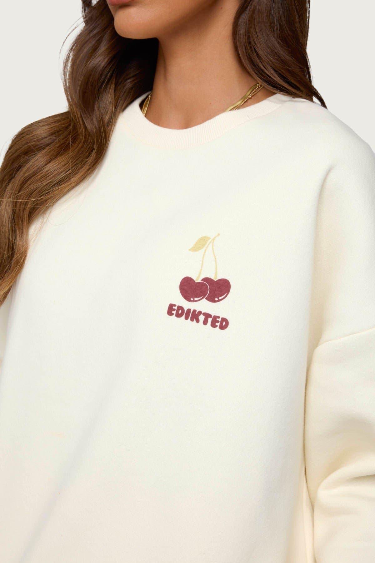 Cherry Babe Graphic Crewneck Sweatshirt - Polyester Cotton Blend