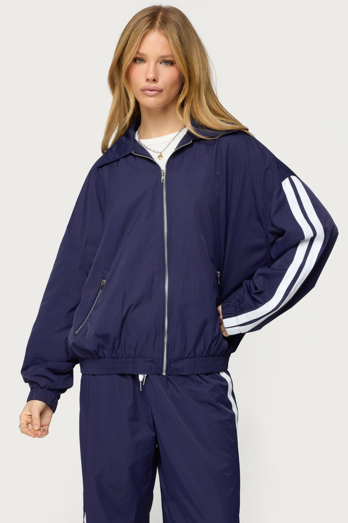 Kieran Stripey Nylon Track Jacket - Oversized Fit, Side Stripes, Front Zip