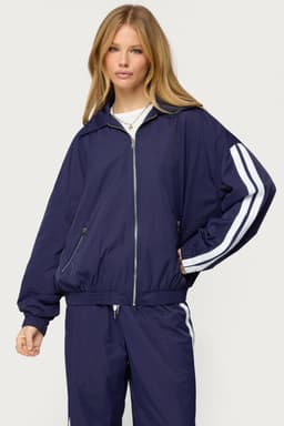 Kieran Stripey Nylon Track Jacket - Oversized Fit, Side Stripes, Front Zip