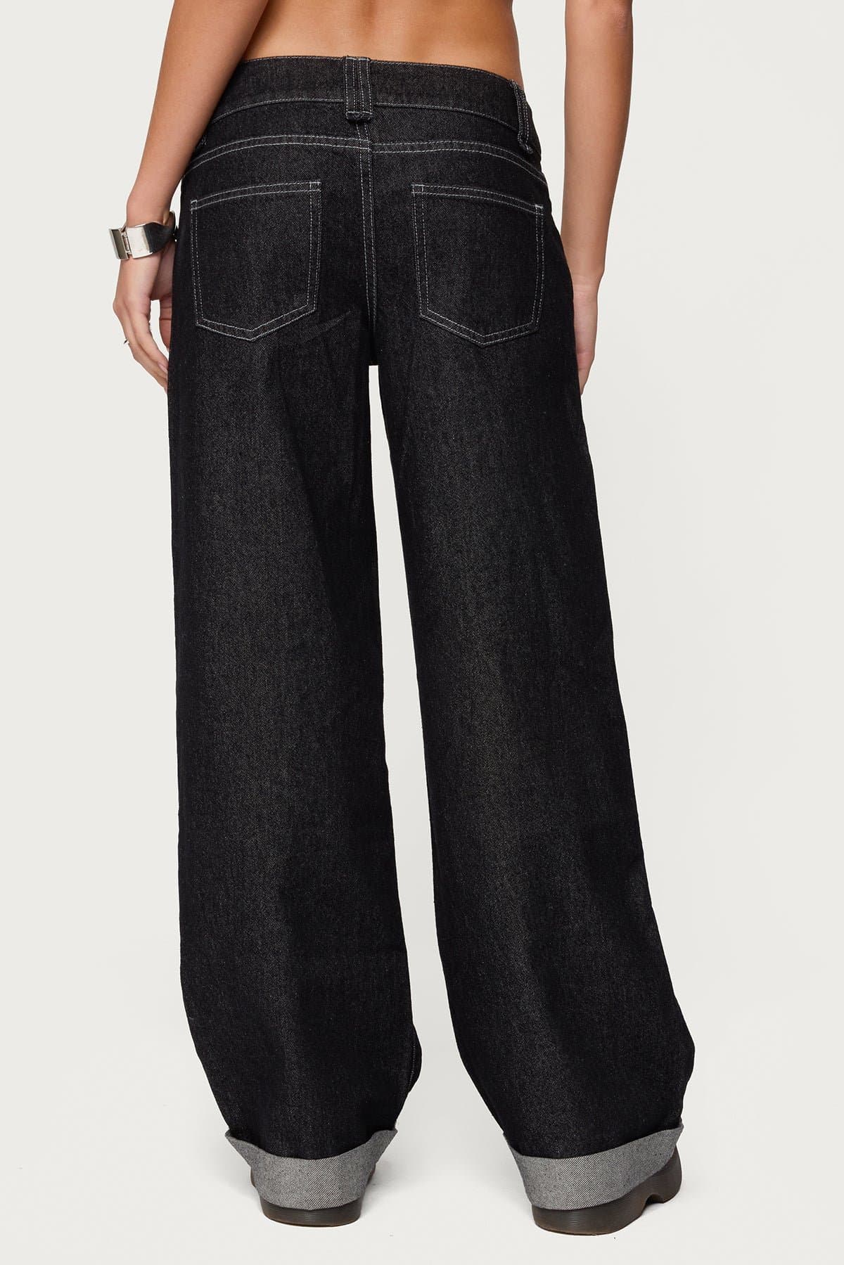 Cuffed Low Rise Straight Leg Jeans in Rigid 100% Cotton Denim