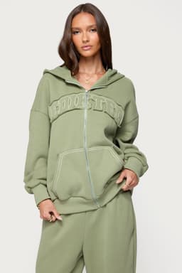 Forever Edikted Oversized Hoodie - Cotton Polyester Front Zip Contrast Stitching