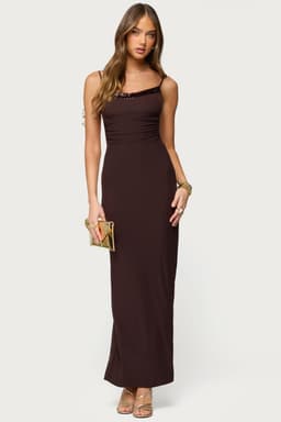 Shanna Backless Mesh Maxi Dress with Sequin Trim and Slit