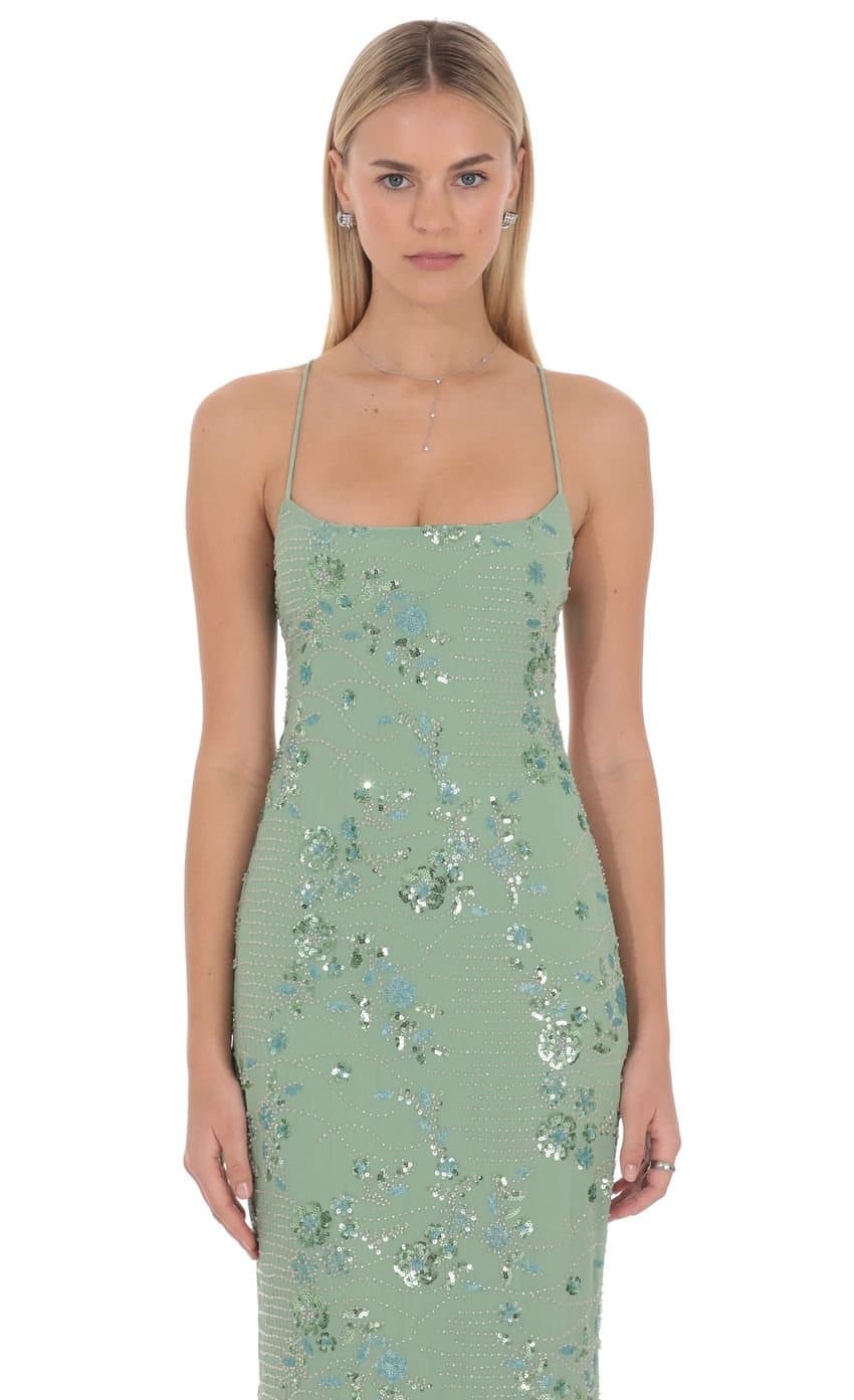 Lilia Embellished Maxi Dress in Green