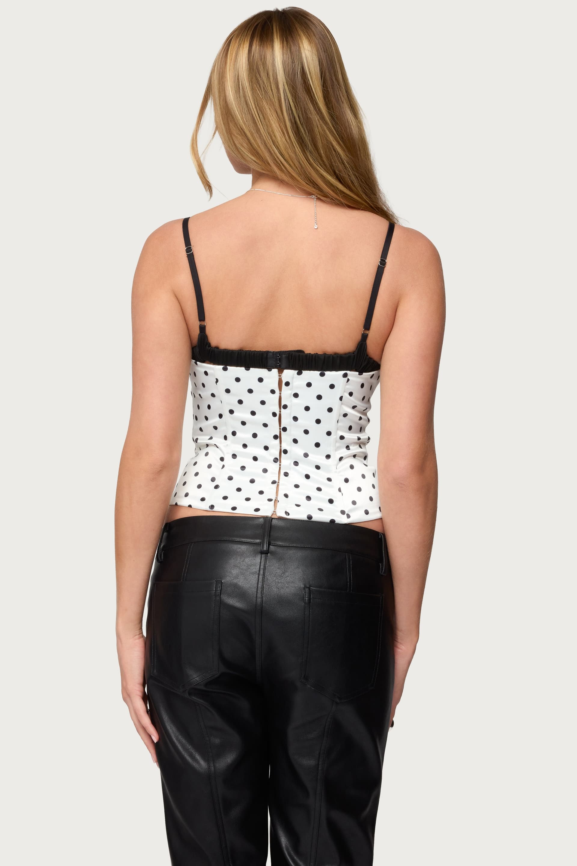 Polka Dot Layered Lacey Bra Corset with Adjustable Straps, Boned Bodice, Side Zip