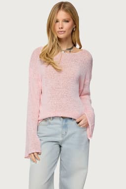 Drop Shoulder Light Knit Sweater - Relaxed Fit Polyester Rayon