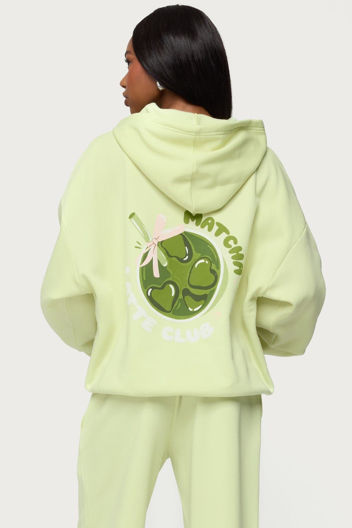 Matcha Lover Oversized Hoodie - Polyester Cotton Blend with Latte Club Graphic
