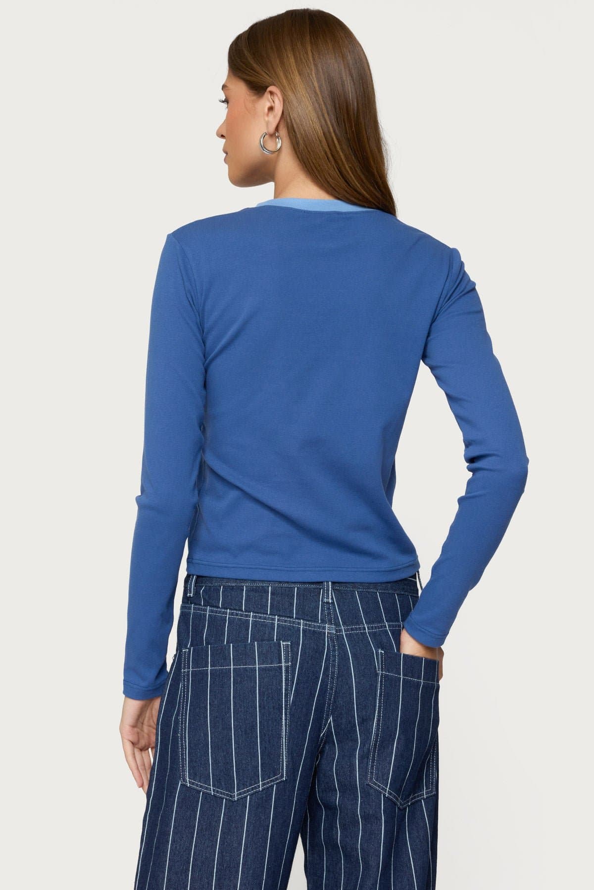 Santa Monica Long Sleeve T-Shirt with Contrast Trim and California Graphic