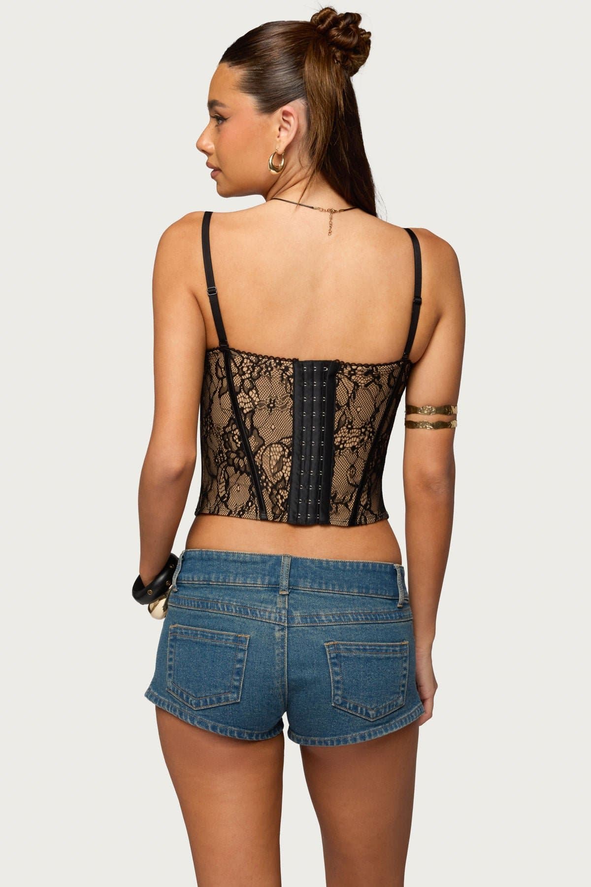 Saffire Detachable Straps Lace Corset - Cupped Boned Bodice, Polyester Spandex, Frill Trim