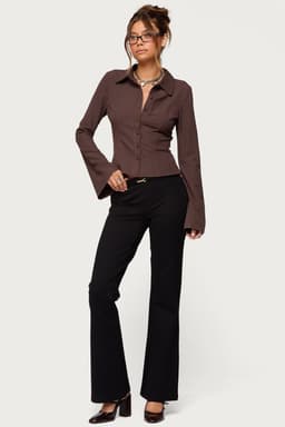 Metiza Flared Pants - Bootcut Cotton Polyester Spandex Women's Pants Size S Inseam 32.3in