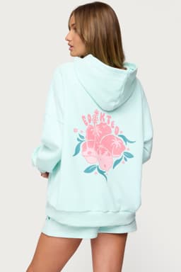 Beach Bloom Hoodie with Hibiscus Flower Palm Trees Print Polyester Cotton