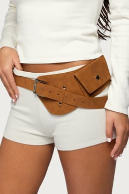 Faux Suede Utility Belt with Cargo Pocket - 43.3 Inch Length