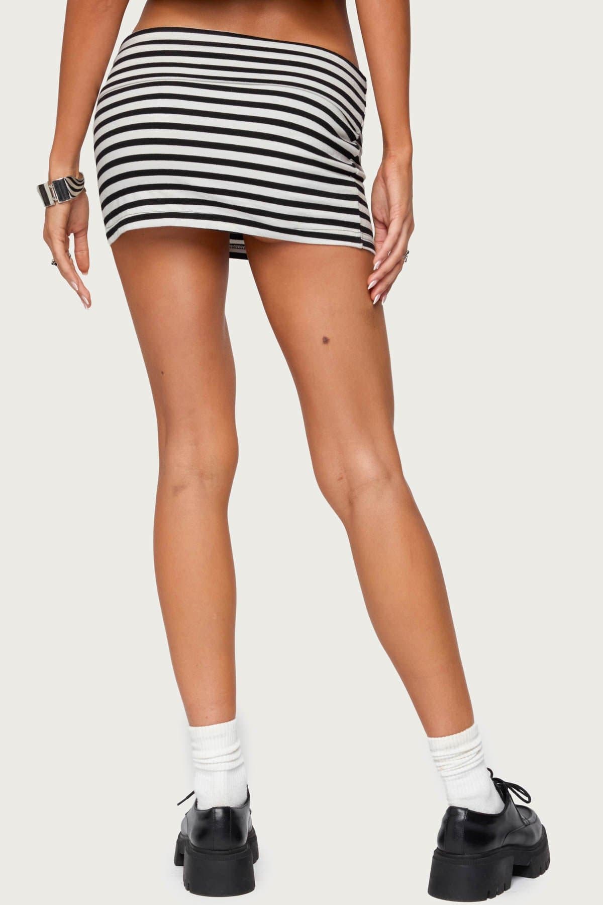 Rylan Striped Fold Over Mini Skort - Cotton Spandex