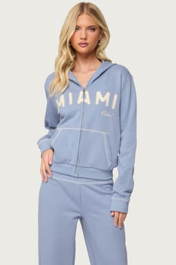Miami Babe Zip Up Hoodie - 100% Cotton with Front Zip Closure and Contrast Stitching