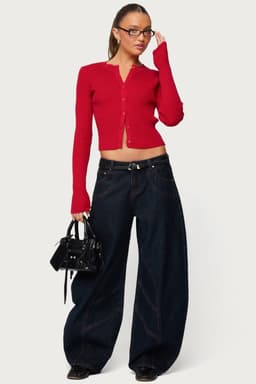 Double Pocket Low Rise Barrel Leg Jeans in Rigid 100% Cotton Denim