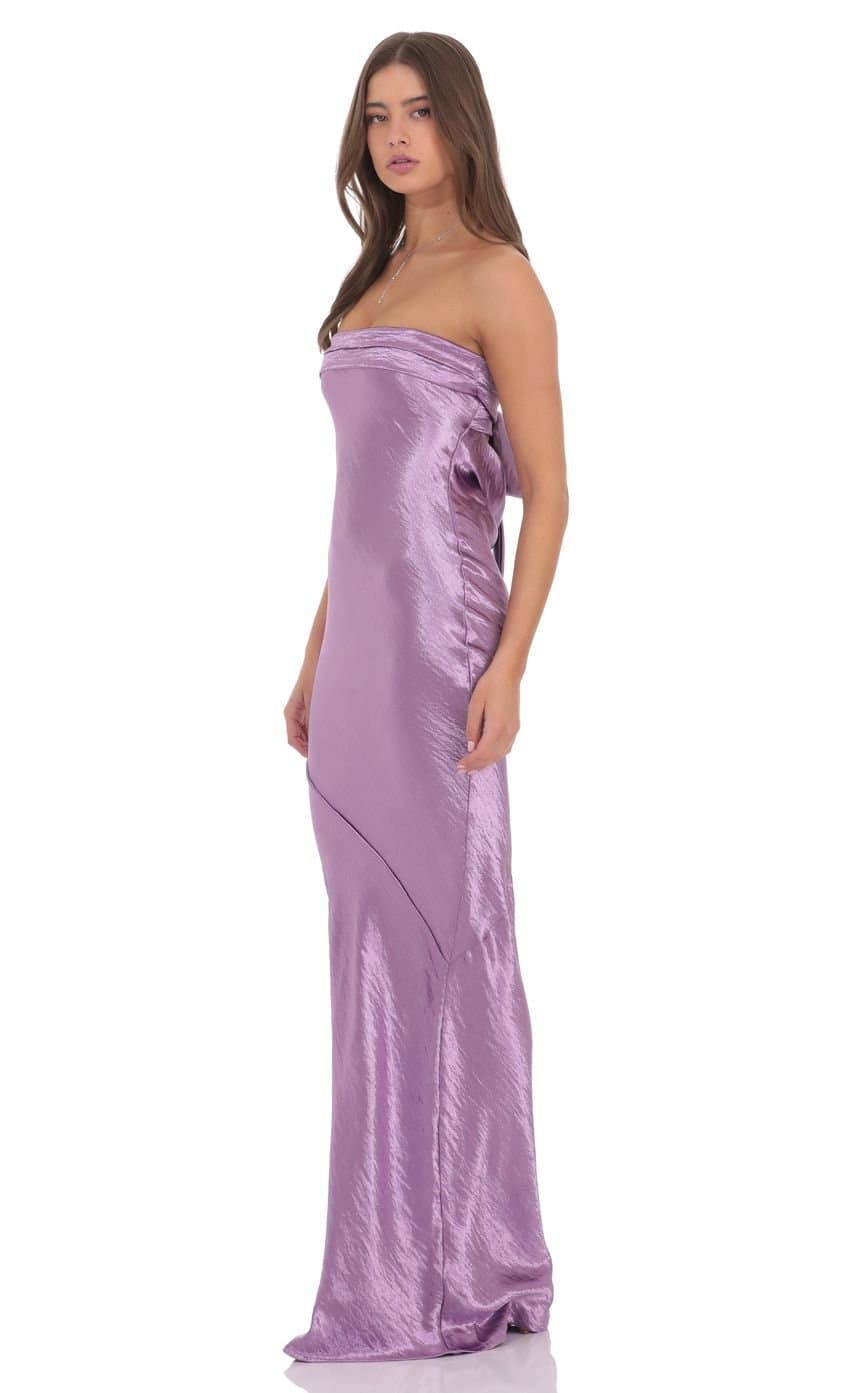 Crinkle Satin Open Back Maxi Dress in Purple