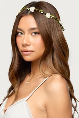 Rose Flower Crown - Polyester, Paper, Metal Headpiece, 7.5 Inch Length