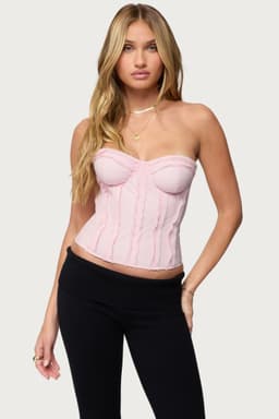 Naliah Raw Edge Strapless Corset with Cupped Construction Boned Bodice Polyester
