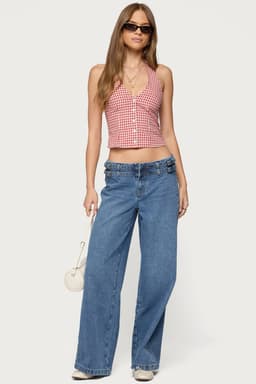 Livia Double Belt Low Rise Baggy Jeans - 100% Cotton Rigid Denim
