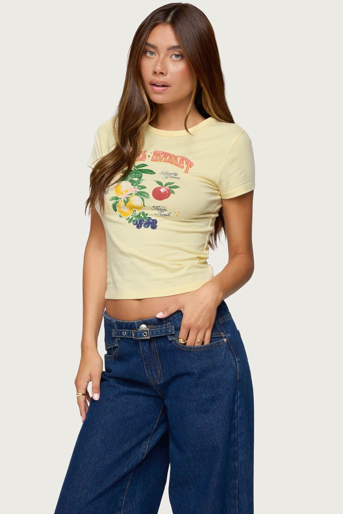Local Market Fruit Graphic Print T-Shirt - Cotton Spandex Unisex