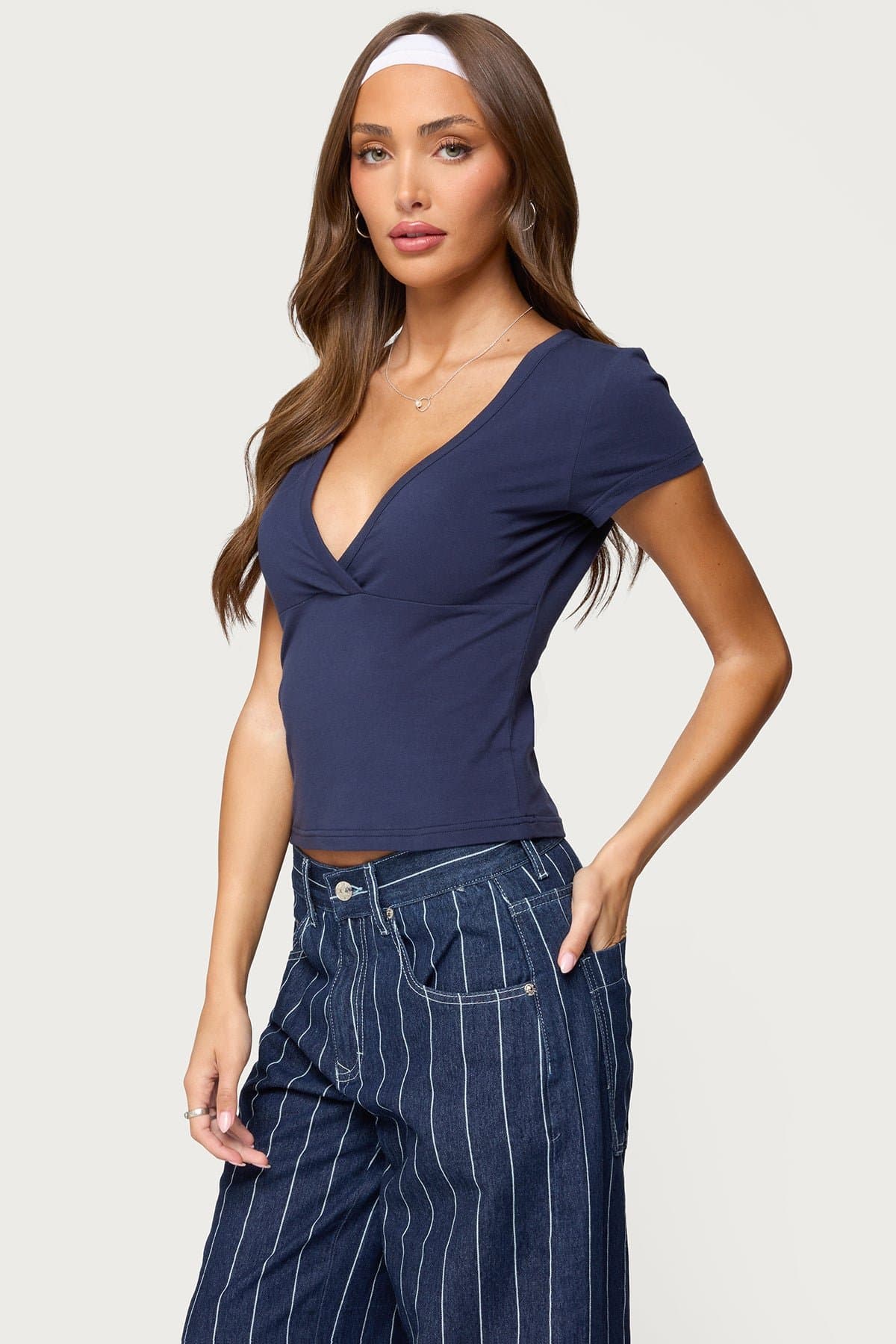 Merinda V-Neck Short Sleeve T-Shirt - Cotton Spandex Blend