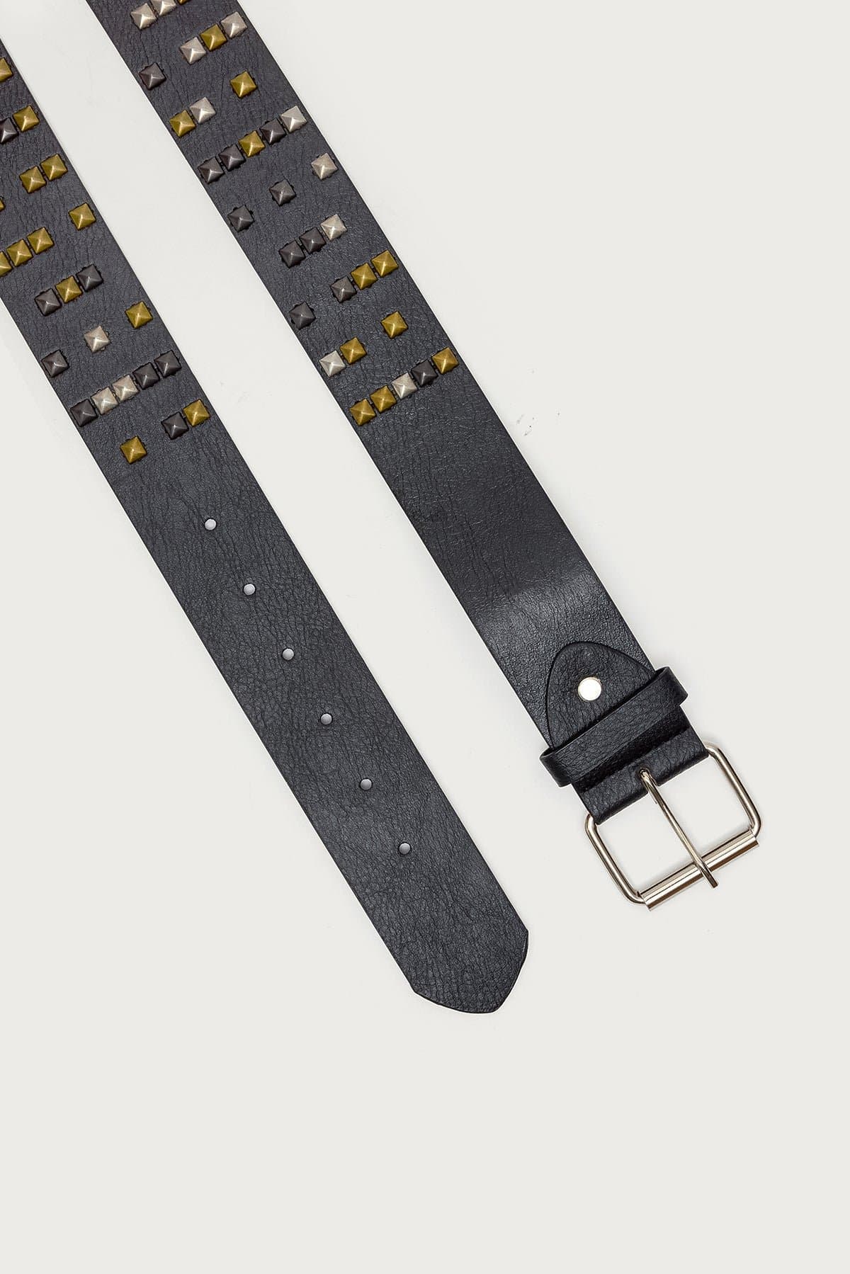 Get Studded Mixed Tone Metal Polyurethane Belt - 43.7 Inch Length