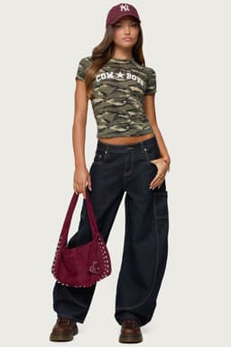 Aden Contrast Stitch Low Rise Barrel Jeans in Rigid Cotton Denim