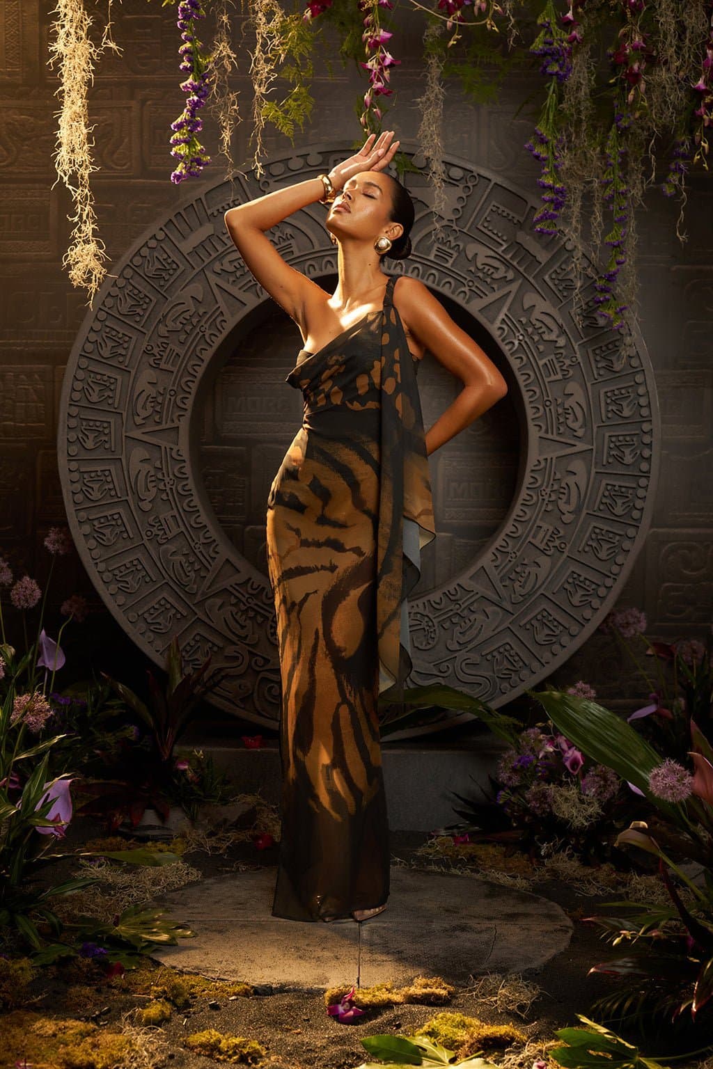 Solstice Maxi Dress - One Shoulder Twist Chiffon with Leg Split UK 8 145cm