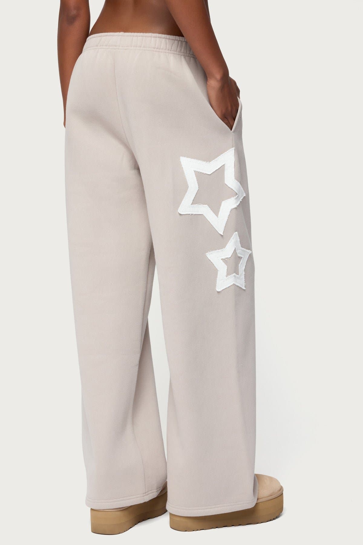Starly Straight Leg Sweatpants - Polyester Cotton Blend with Star Patches