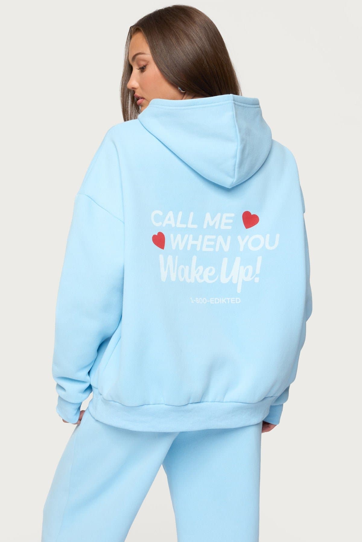 Call Me Graphic Hoodie - Polyester Cotton Blend, Hearts Print, Matching Set