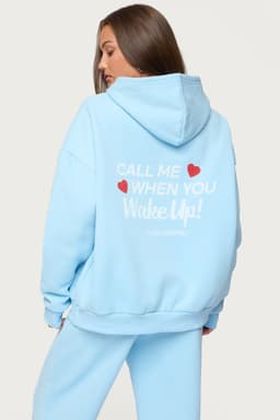 Call Me Graphic Hoodie - Polyester Cotton Blend, Hearts Print, Matching Set