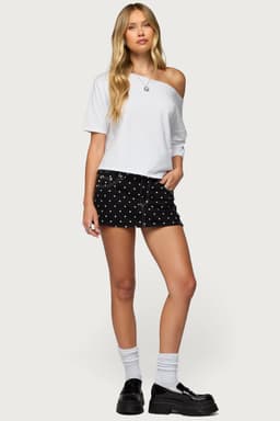 Freada Polka Dot Denim Mini Skort 100% Cotton