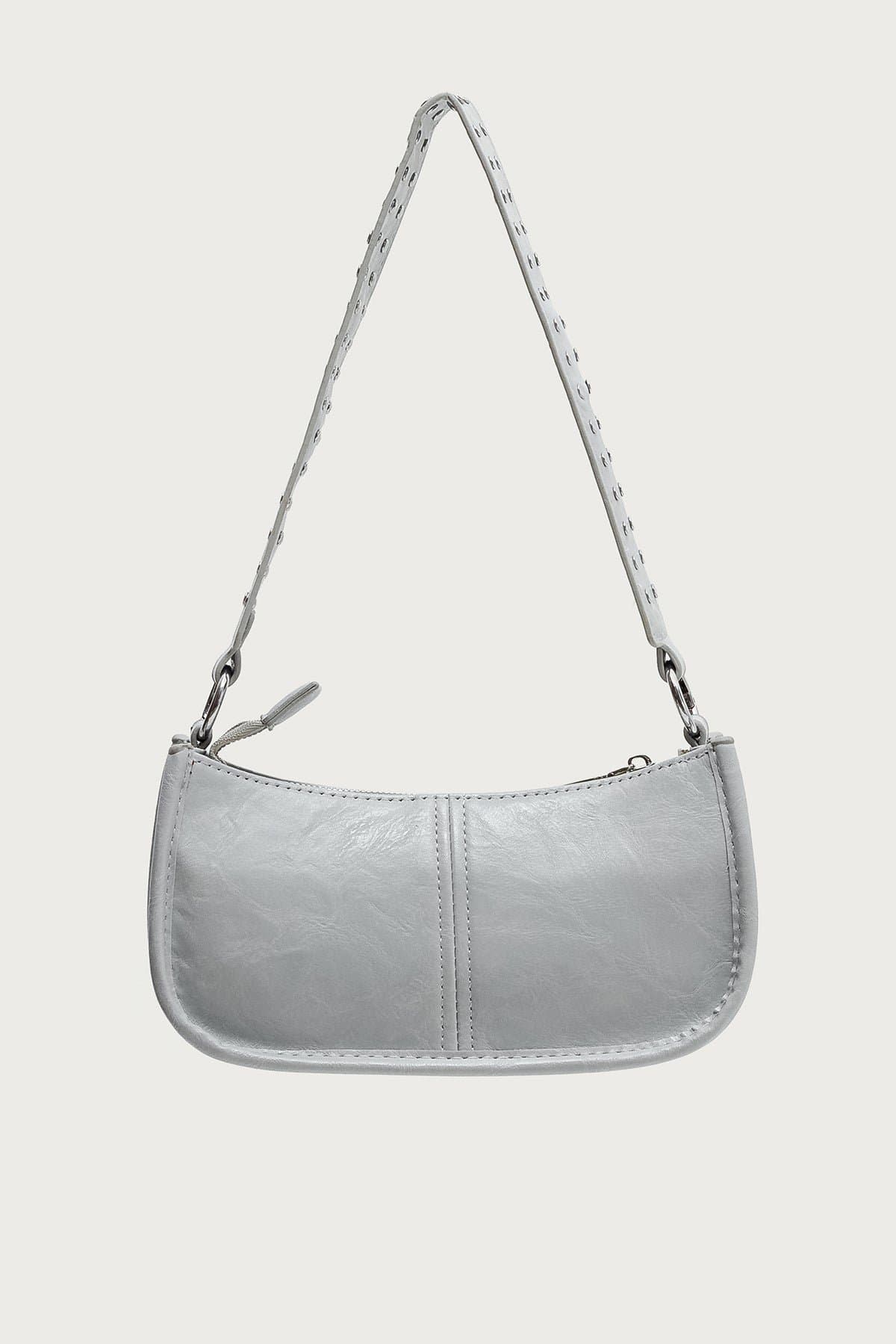 Studded Strap Faux Leather Bag - Polyurethane 9.7"W x 4.7"H x 4.3"D