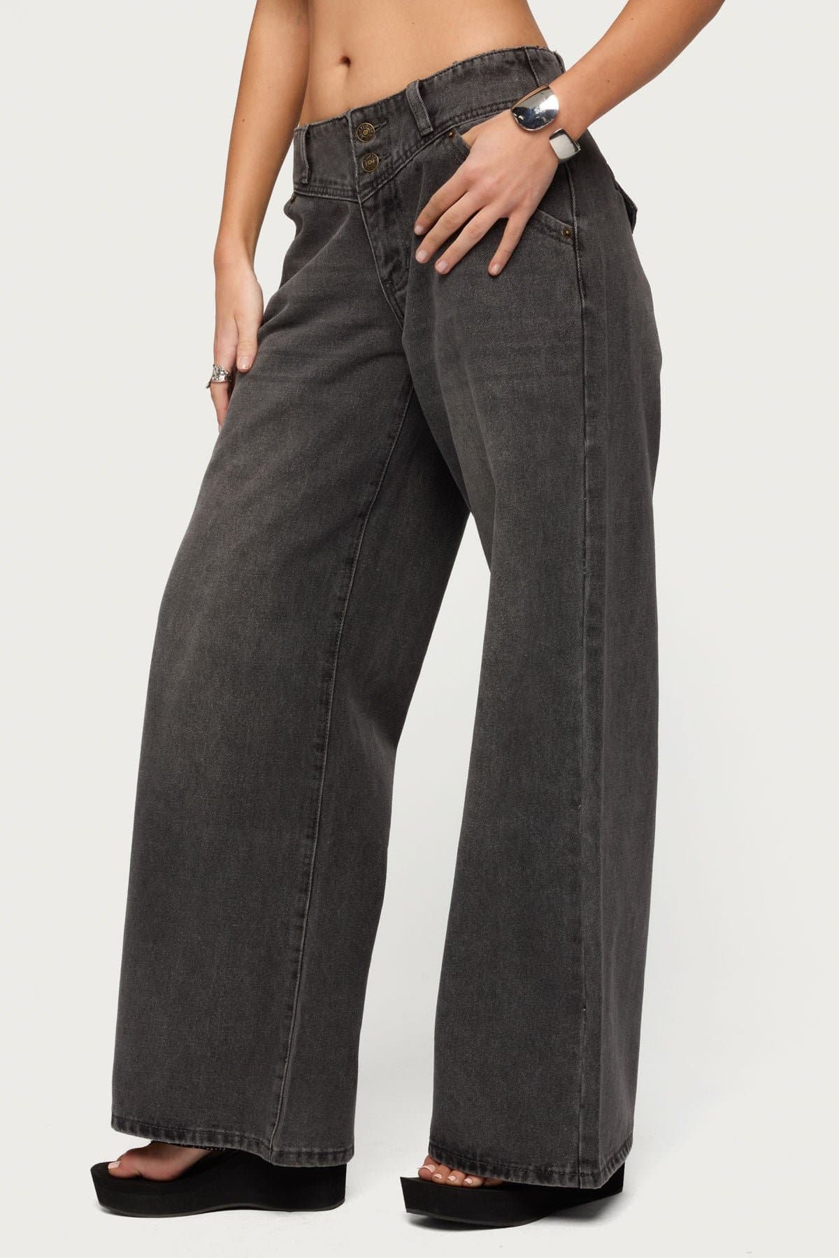 Meredith Low Rise Wide Leg Jeans in Rigid 100% Cotton Denim