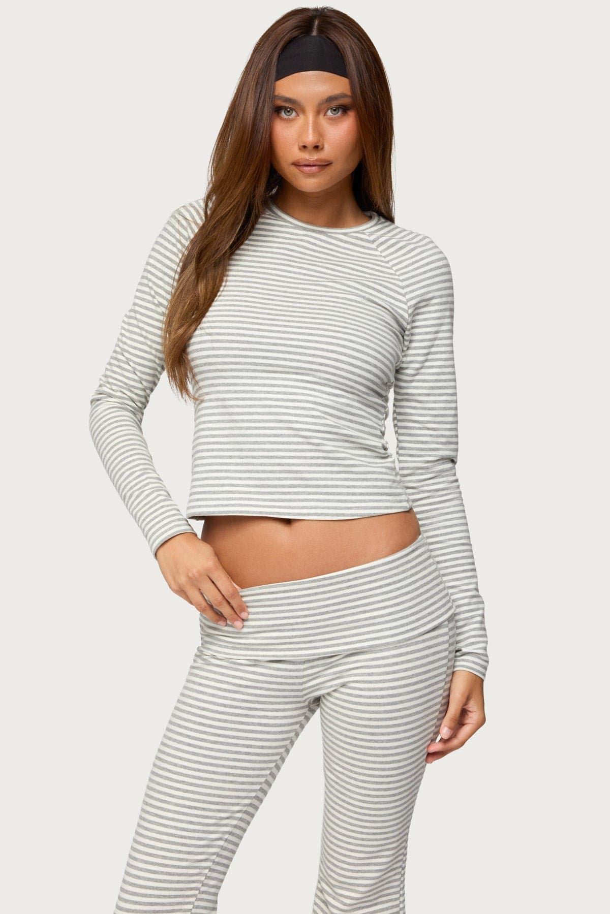 Kaeli Stripey Long Sleeve T-Shirt - Raglan Striped Cotton Polyester Spandex Loungewear