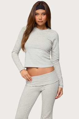 Kaeli Stripey Long Sleeve T-Shirt - Raglan Striped Cotton Polyester Spandex Loungewear