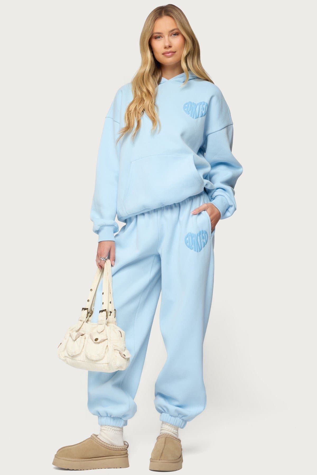 Major Love Edikted Sweatpants - Polyester Cotton Elastic Waistband Puff Print