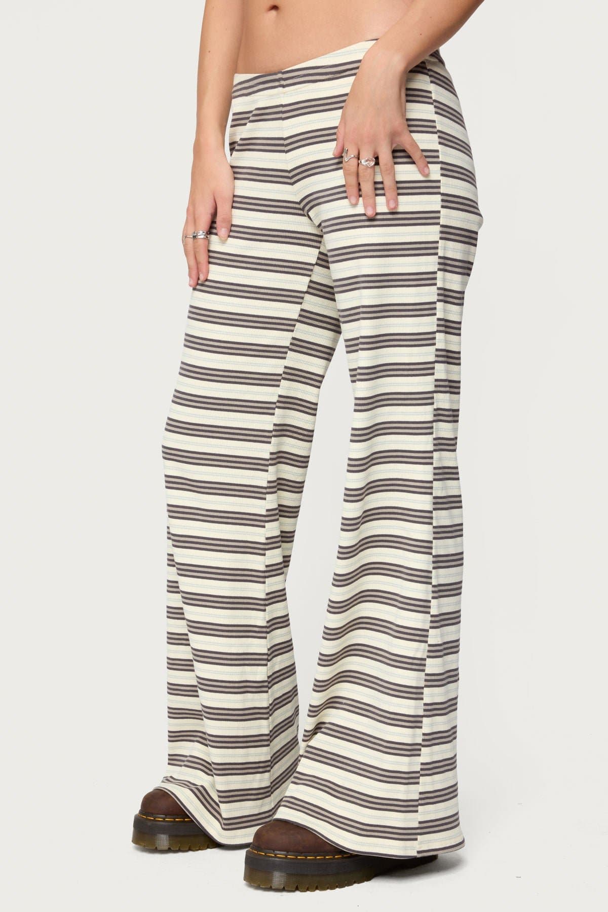 Avalie Striped Ribbed Loungewear Pants - Cotton Spandex, Size S Inseam 32.3in