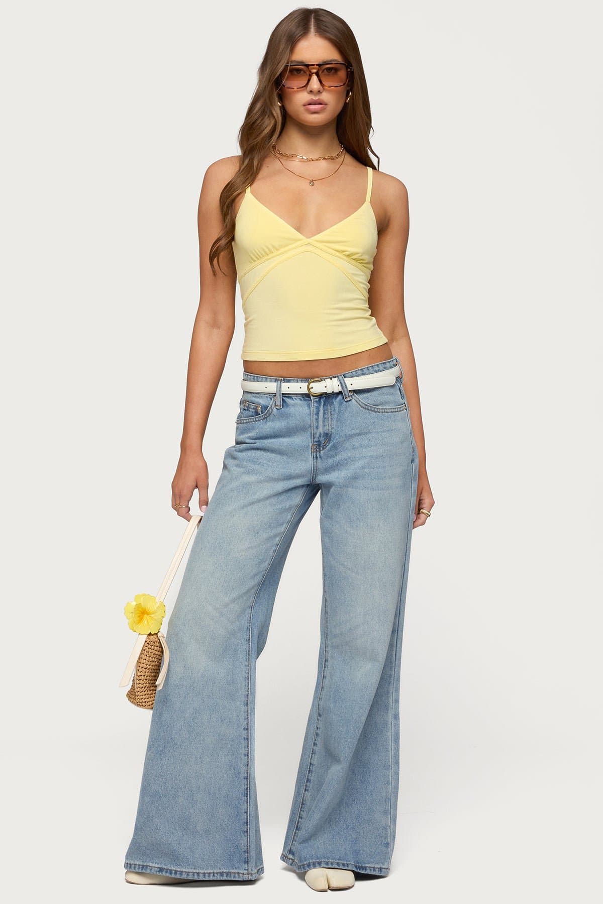 Evianna Double Tie Back Tank Top - Adjustable Straps V-Neck Rayon Spandex